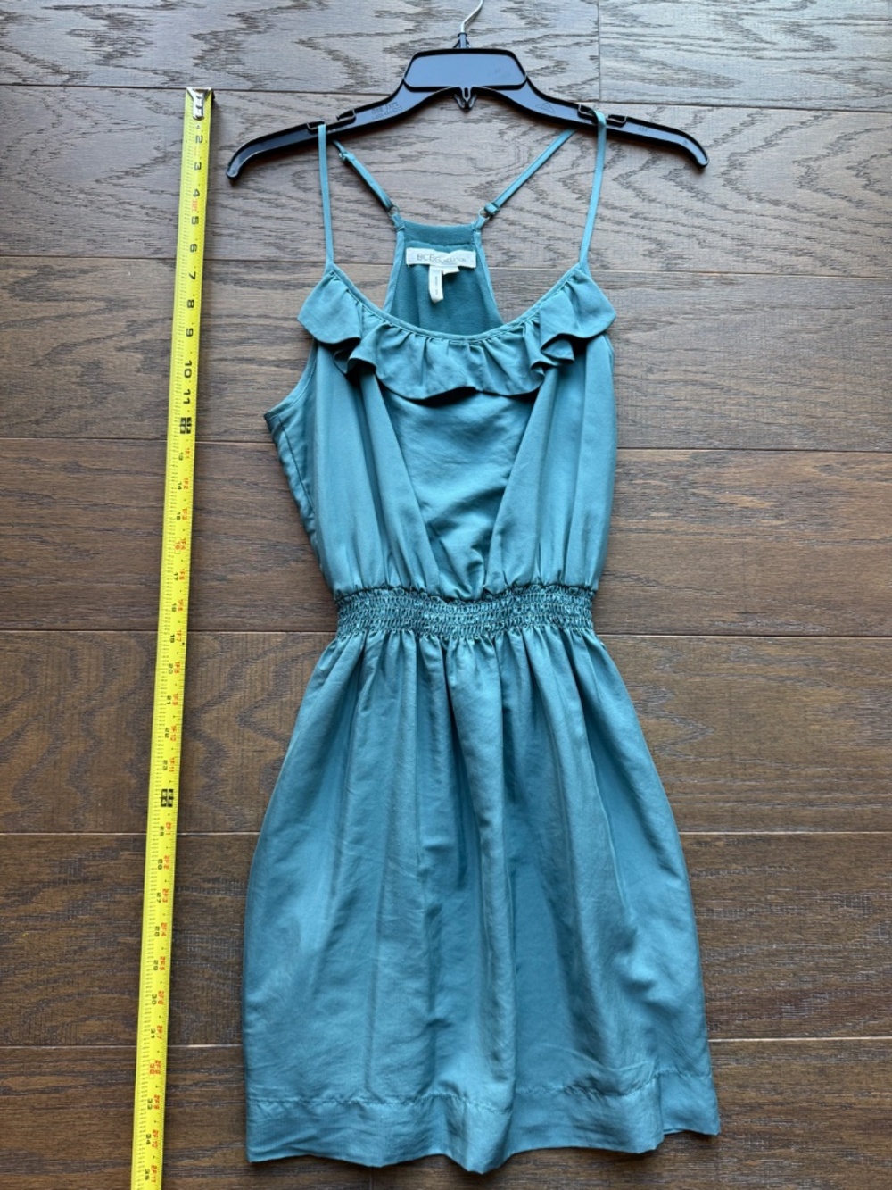 BCBGeneration Teal Ruffle Neck Sleeveless Dress XS Racerback Mini Dress